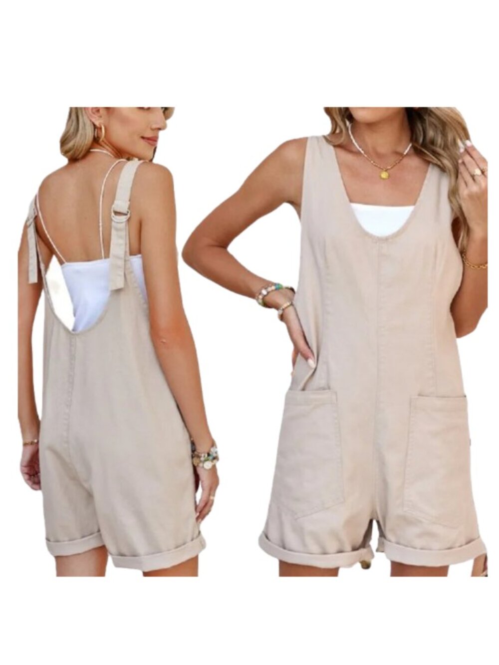 Khaki Bib Shorts XS Denim Shortalls Baggy Romper
